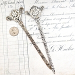 Ornate Bookmark Silver Tone  w/ Crystals  Book Mark
